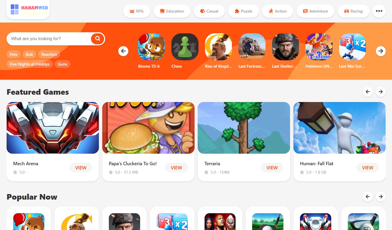 Mẫu website Game