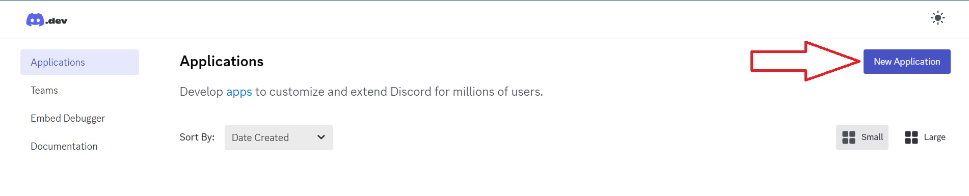 Tạo một ứng dụng discord developer  mới để sử dụng cho dự án