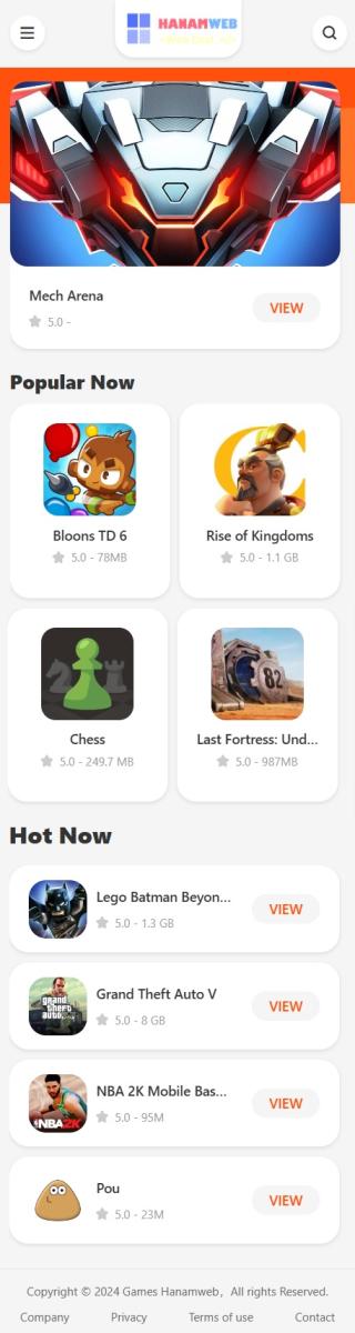 Mẫu website về game, chia sẻ thông tin về game, download game,vvv - Game Hanamweb